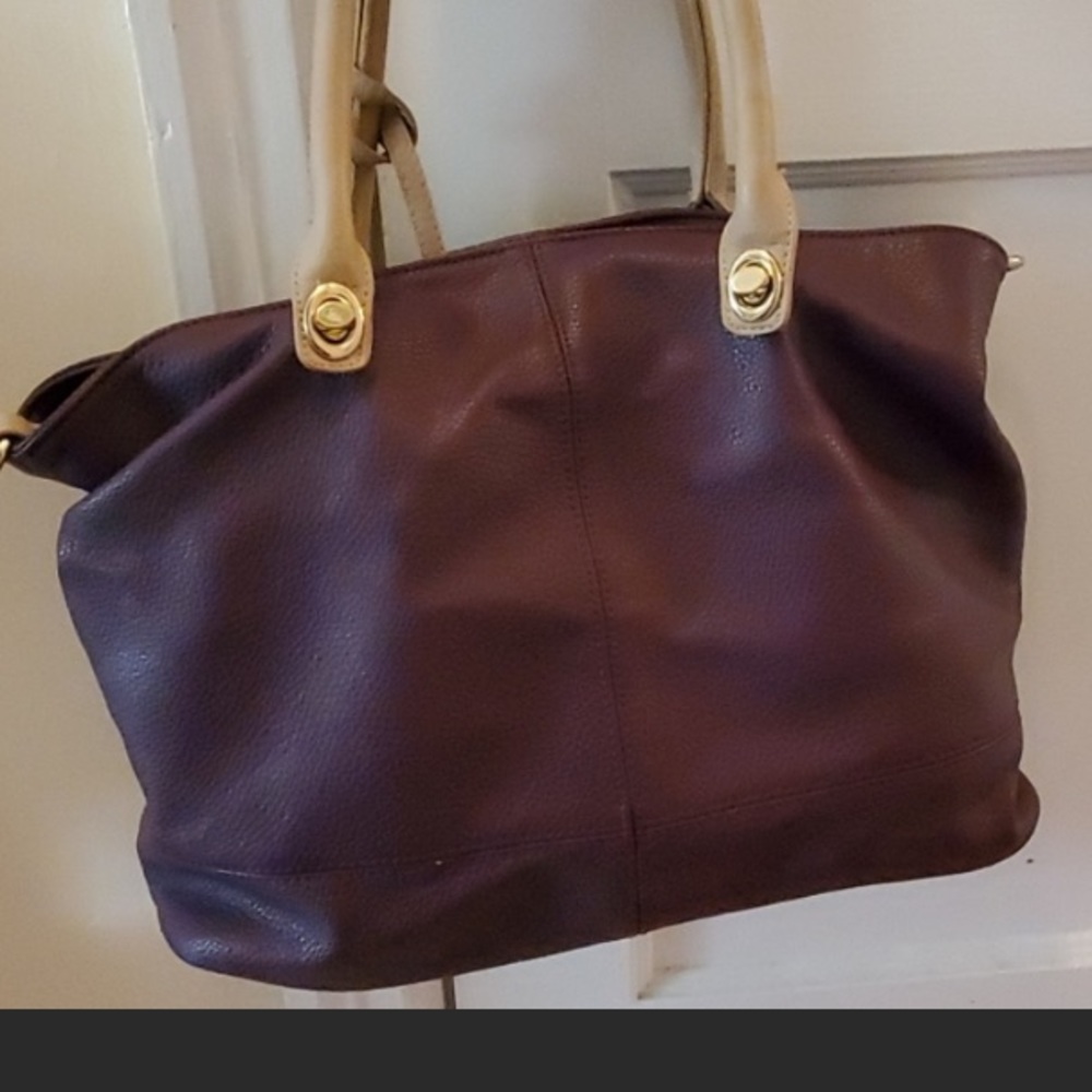 Vegan Leather purple and tan purse. EUC